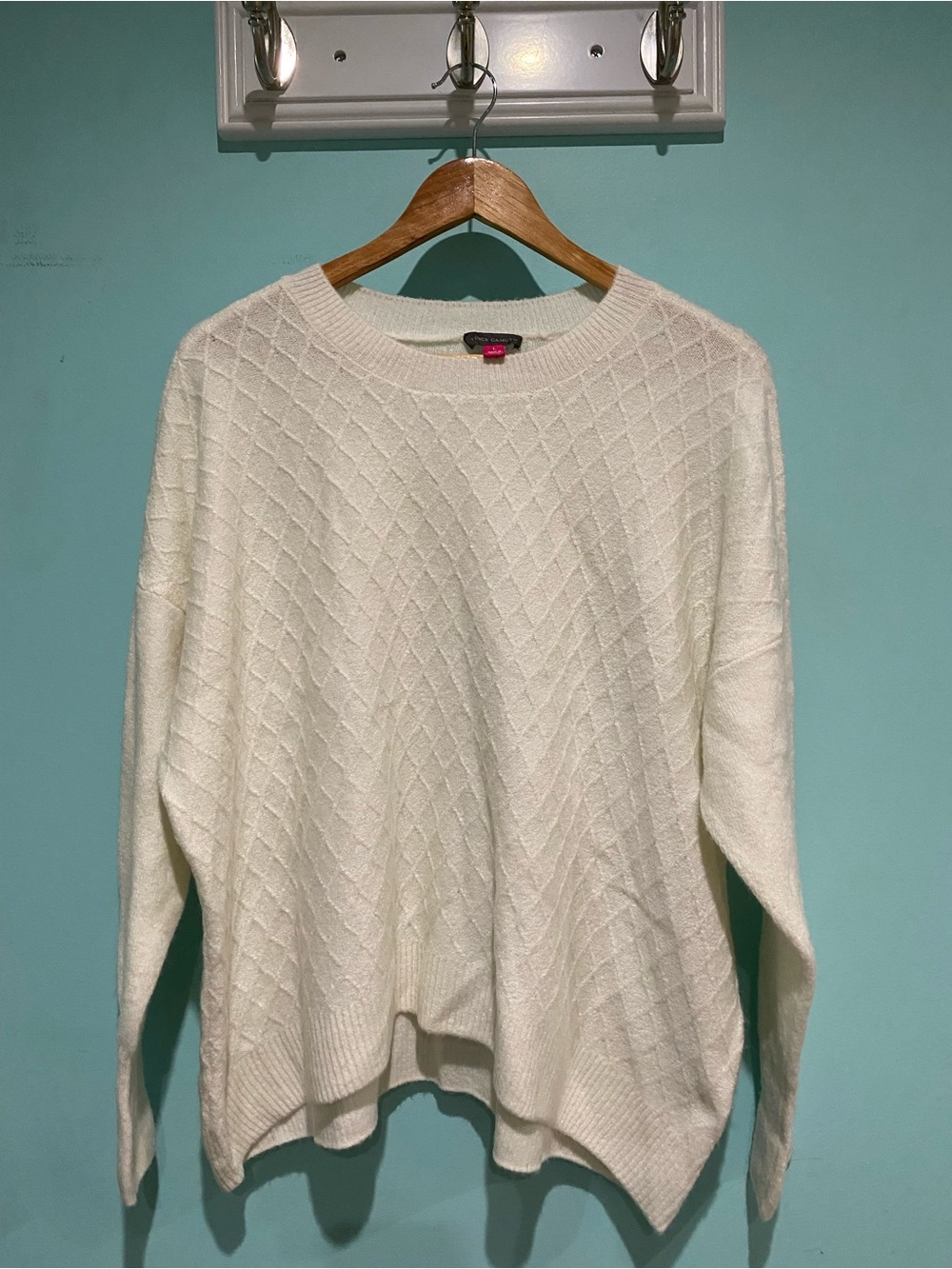Vince Camuto Cream Diamond Cable Crewneck Sweater